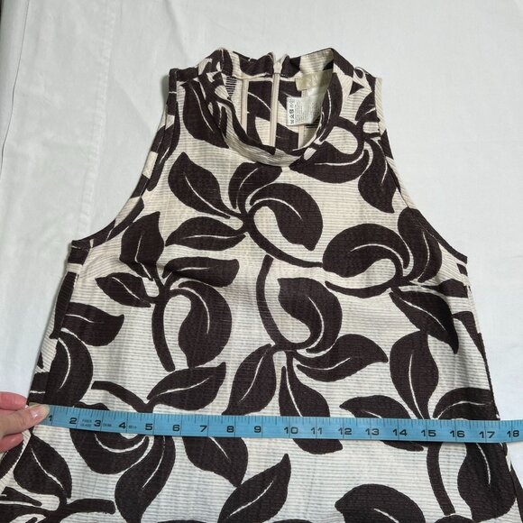 Max Mara Leaf Print Swing Dress Mini A-Line Retro Sleeveless Cotton Silk 4 Multi - Picture 3 of 11